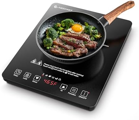 AMZCHEF Portable Induction Cooktop 20 Temperature & Power Levels, 1800W Induction Stove Burner with 6.8" Heating Coil, Low Noise Hot Plate Single Electric Cooktops Countertop Stove with Timer - Image 2