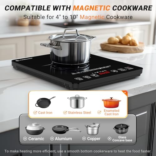 AMZCHEF Portable Induction Cooktop 20 Temperature & Power Levels, 1800W Induction Stove Burner with 6.8" Heating Coil, Low Noise Hot Plate Single Electric Cooktops Countertop Stove with Timer - Image 5