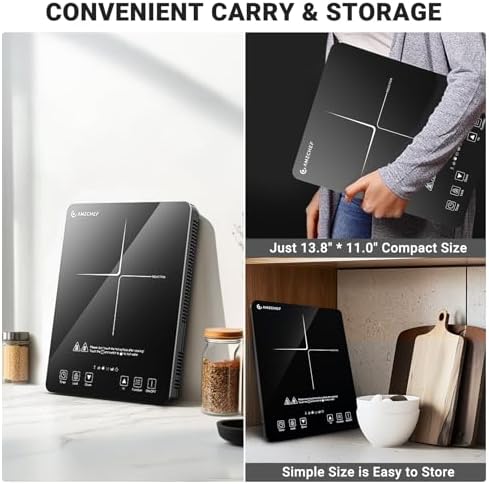 AMZCHEF Portable Induction Cooktop 20 Temperature & Power Levels, 1800W Induction Stove Burner with 6.8" Heating Coil, Low Noise Hot Plate Single Electric Cooktops Countertop Stove with Timer - Image 7