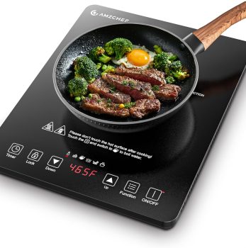 AMZCHEF Portable Induction Cooktop 20 Temperature & Power Levels, 1800W Induction Stove Burner with 6.8″ Heating Coil, Low Noise Hot Plate Single Electric Cooktops Countertop Stove with Timer