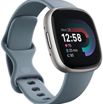 Fitbit Versa 4 Fitness Smartwatch with Daily Readiness, GPS, 24/7 Heart Rate, 40+ Exercise Modes, Sleep Tracking and more, Waterfall Blue/Platinum, One Size (S & L Bands Included)